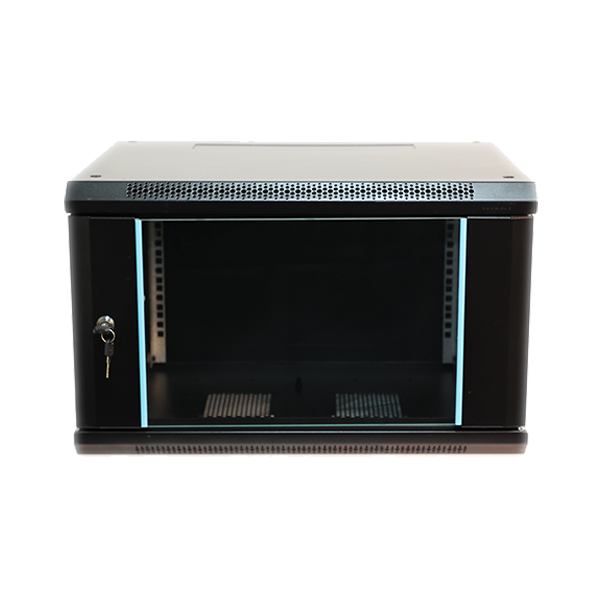 Cabinet 12U-600 Wall Data Cabinet 12 Unit 600mm Deep Black Glass Door Rack